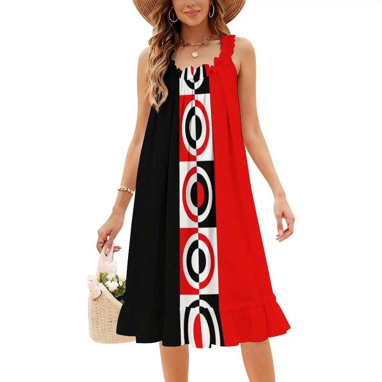 أهداف وزارة الدفاع باللون الأحمر والأسود على الطراز الكوري للنساء فستان كاجوال أنيق للحفلات أو الارتداء اليومي Mod Revival #4