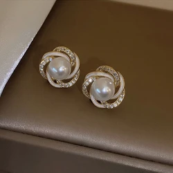 New Fashion Korean Imitation Pearl Stud Earrings For Woman Fashion Jewelry Luxury Wedding Party Girl's Unusual Zircon Earrings ﻿