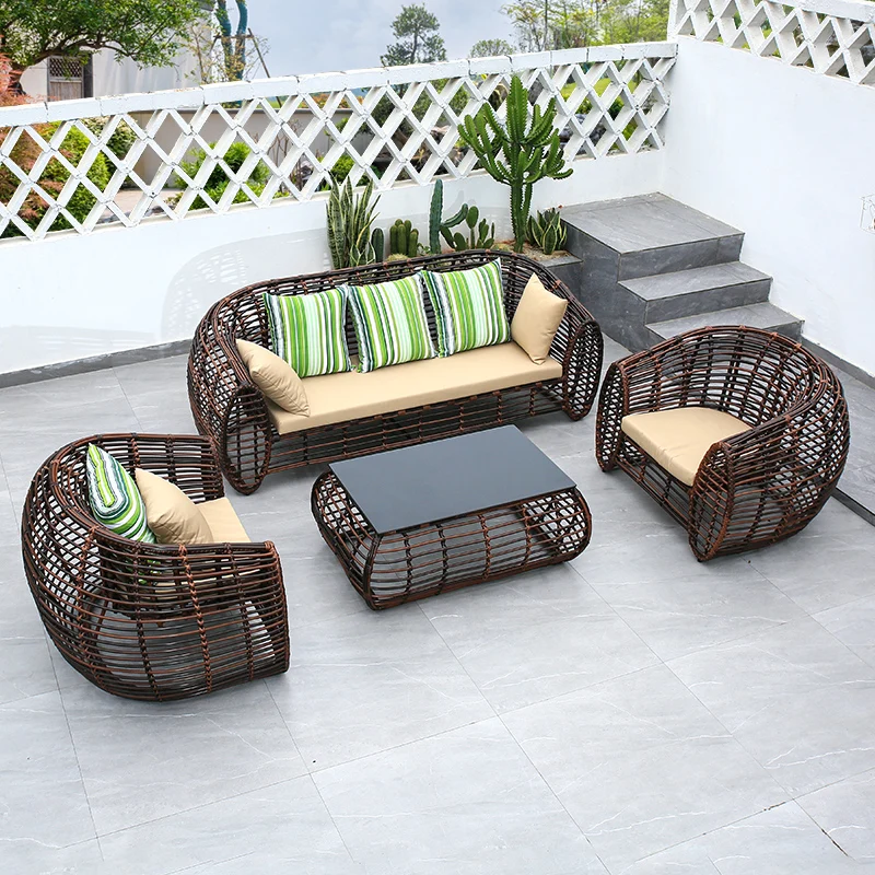 

Outdoor sofa rattan furniture villa outdoor courtyard rattan chair combination Nordic garden