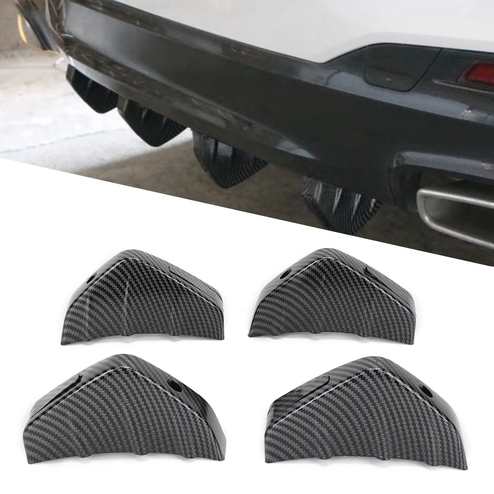 4pcs Rear Bumper Spoiler Lip Diffuser Carbon Fiber Style Anti Impact Universal for Car Modification