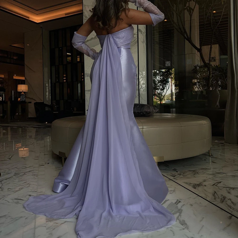 Exquisite Satin Mermaid Sequined Detachable Sleeve Evening Dress Fashion Strapless Floor Length فساتين سهره نسائيه فخمة