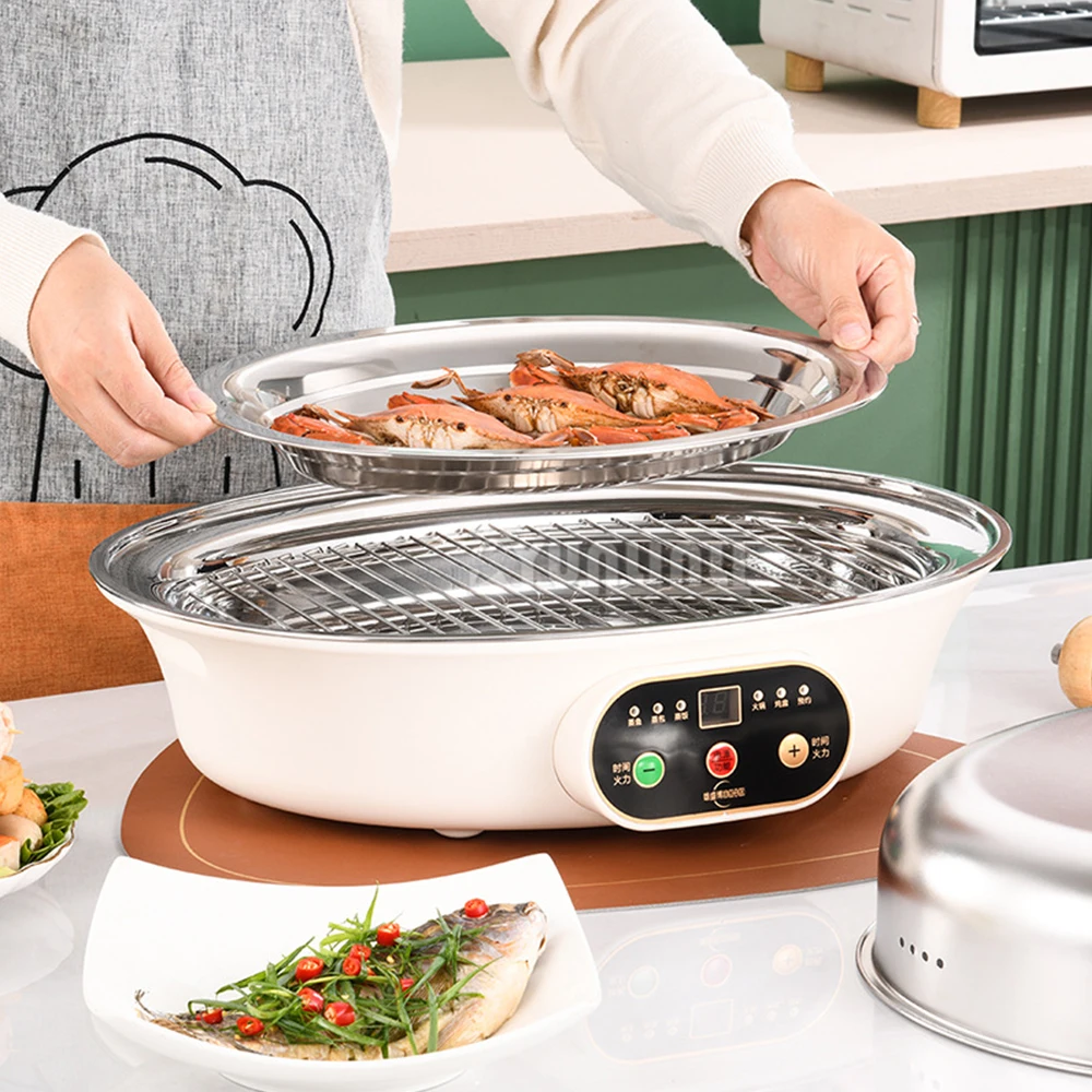   وعاء السمك على البخار من الفولاذ المقاوم للصدأ، جهاز بخار كهربائي منزلي بسعة كبيرة، جهاز بخار ذكي بطبقة مزدوجة