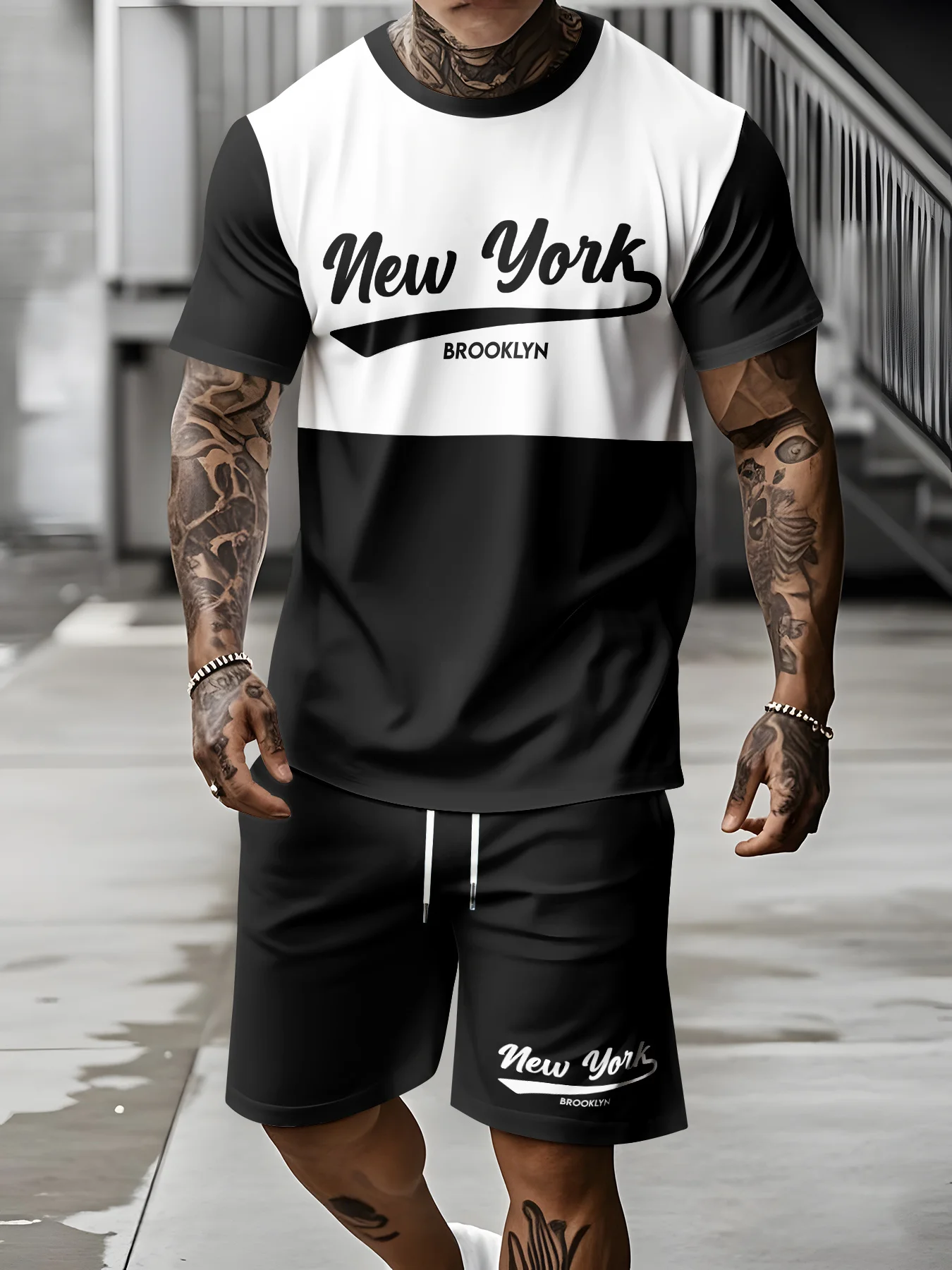 

Summer New Arrival Men's Casual Sports Set Fashionable Letter-Printed Round-Neck Short-Sleeve T-Shirt and Shorts Two-Piece Set