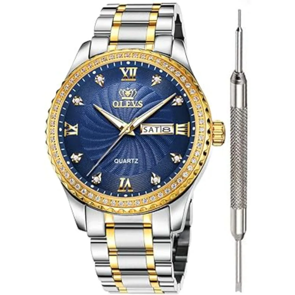 

Luxury CZ Rhinestone Watches for Men Waterproof Mens Fine Business Casual Watch Calendar Week Analog Quartz Watch