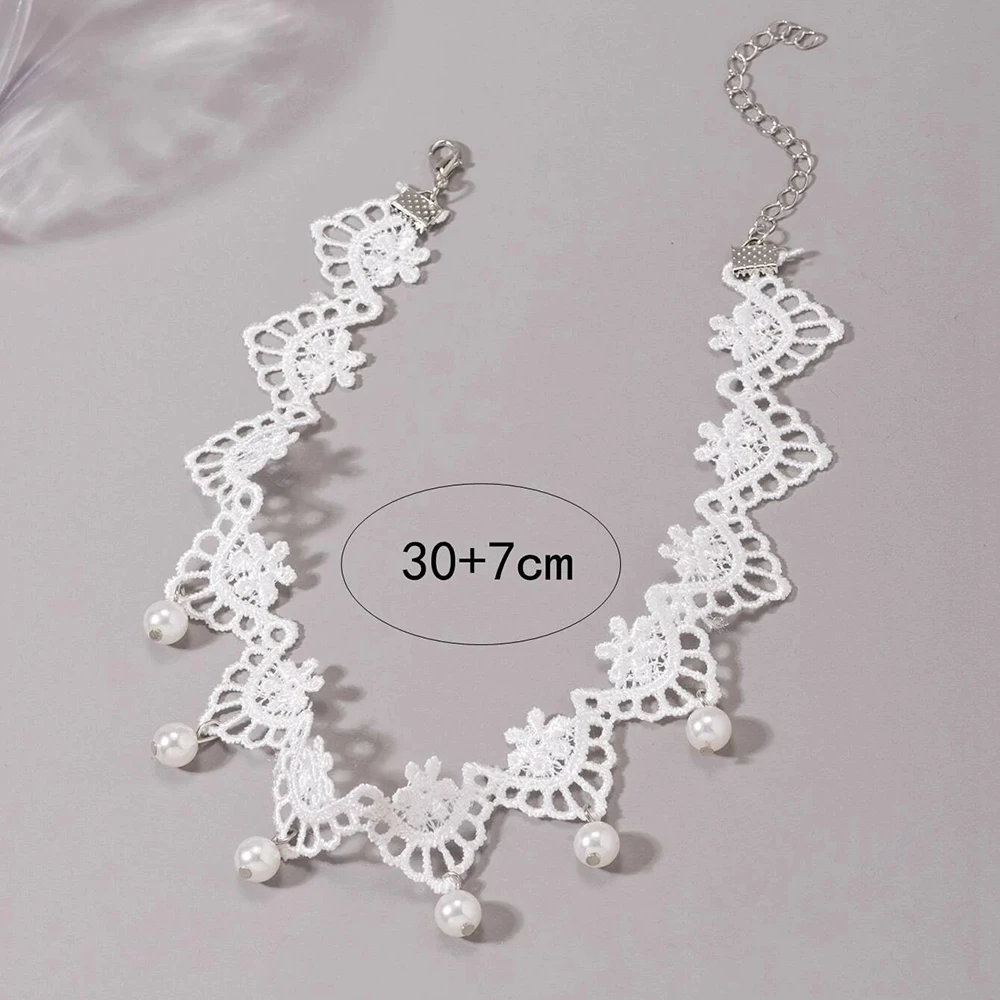 Bohemia Elegant Vintage Imitation Pearl White Lace Statement Choker Necklaces Bridal 2022 Fashion Jewelry For Women Wedding Gift