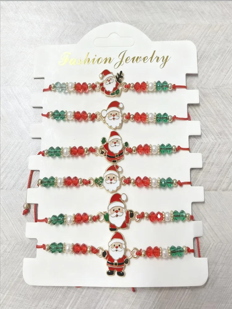 Novo 2026 um conjunto de pulseira de charme de natal de 6 peças, feito à mão para mulheres, usando cristal artificial, pedra de aniversário de junho, estilo anime