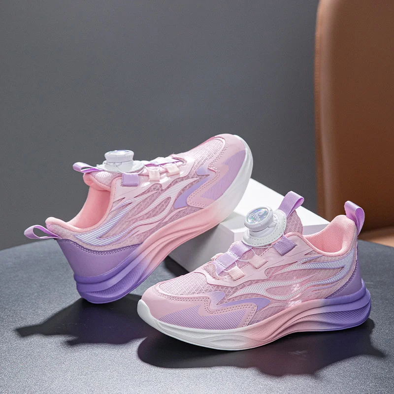 A pair of children's rotary buckle gradient mesh running sneakers, shock absorbing lightweight training shoes MDH-2616
