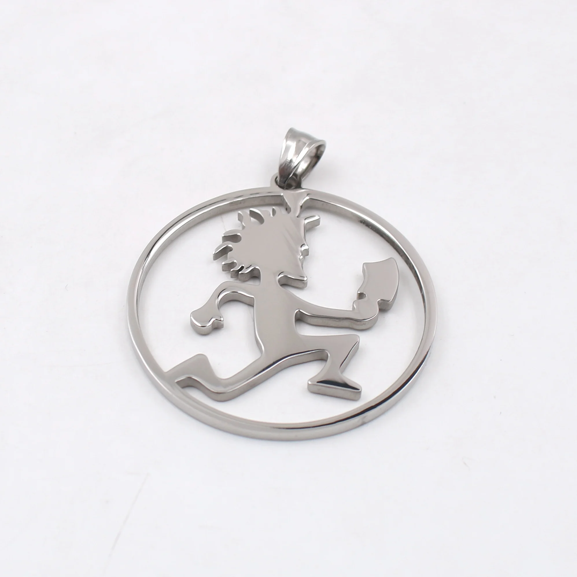 Silver Juggalo Circled Hatchetman Charm Stainless Steel ICP Hatchet Man Pendant Necklace Rolo Chain