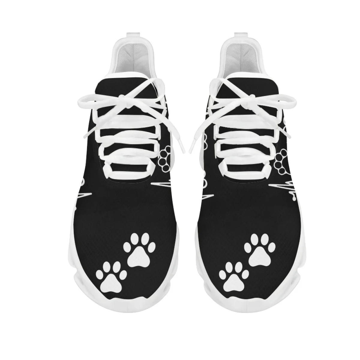 INSTANTARTS Dog Paw and ECG Print Wear Resistant Mesh Sneakers Lightweight Running Shoes Breathable Vulcanize Shoe Casaul Tennis