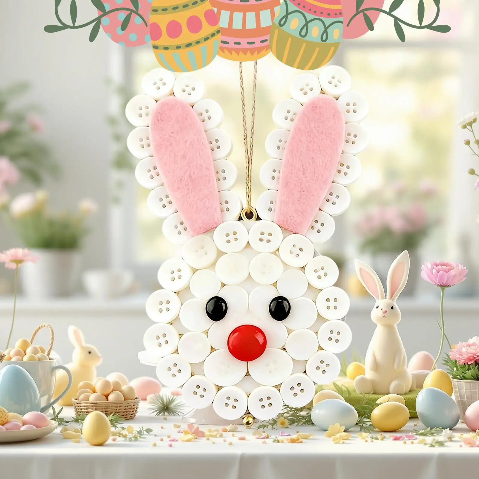 Conjunto de enfeites de botão, coelhinho da páscoa, decoração engraçada para casa, kits artesanais para todas as idades, adultos, crianças, sala de estar, quarto