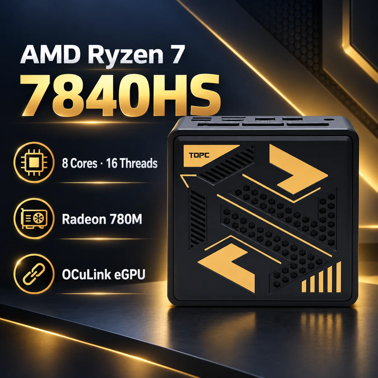 TOPC AMD 라이젠 7 7840HS 미니 PC, 라데온 780M, DDR5 5600MHz, Wi-Fi 6E, 2.5G LAN, OCuLink, USB4, 베어본 게이밍 컴퓨터