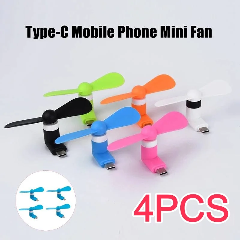4/2/1 Peças Mini Ventilador Portátil Tipo-C, Ventilador Mini para Celular, Ventilador de Resfriamento com Carregador USB, Gadget USB para Atividades ao Ar Livre