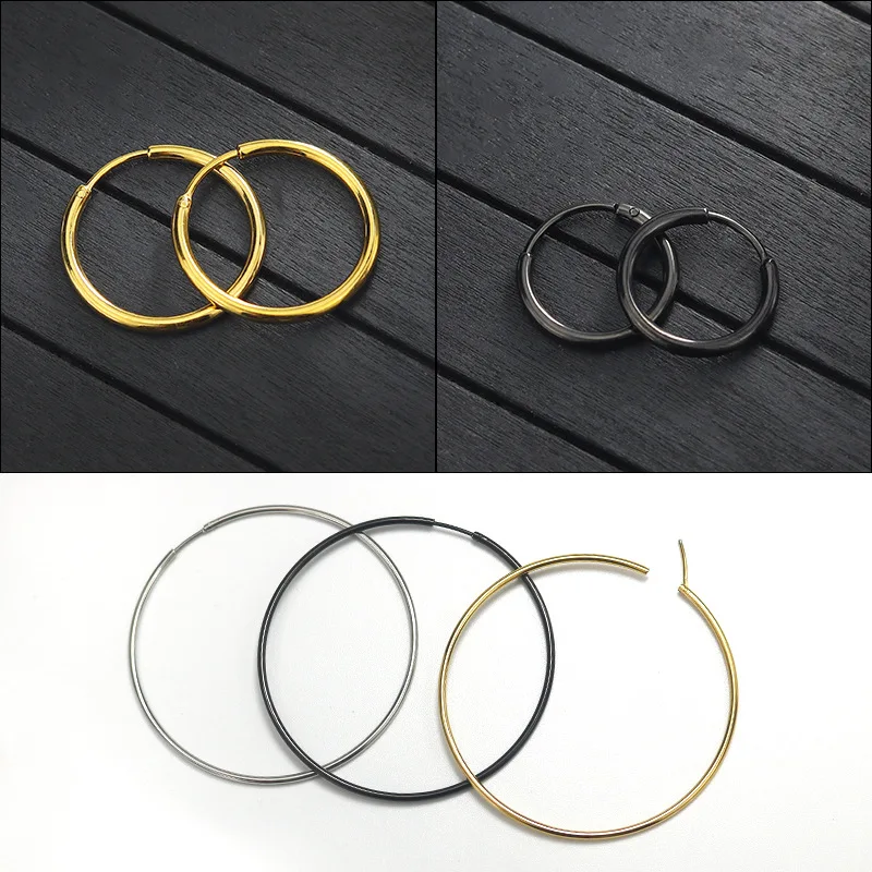 Simple Stainless Steel Thin Hoop Earrings For Women Titanium Big Small Circle Ear Ring Metal Earings Vintage Piercing Jewelry