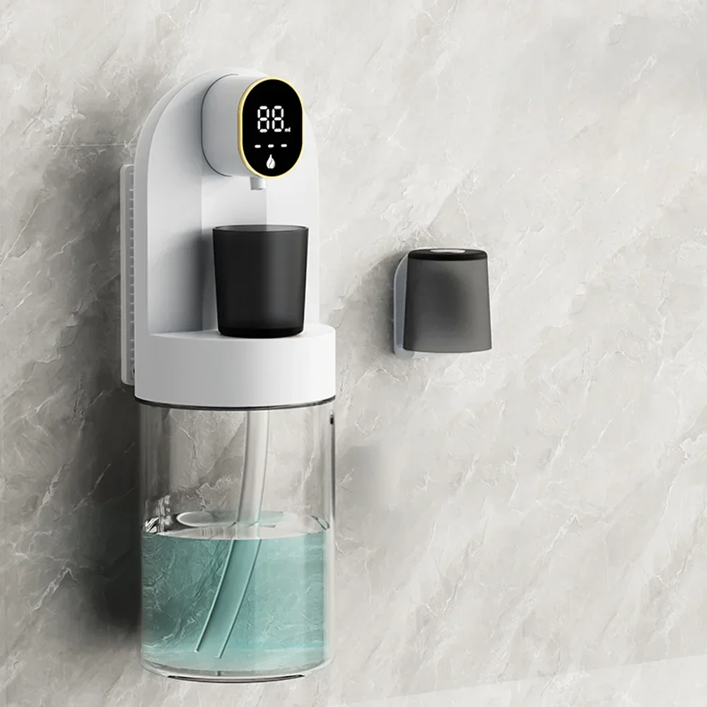 Dispensador de enjuague bucal de pared de 600 ml | Táctil magnético, sensor inteligente, 4 niveles ajustables | con 2 tazas