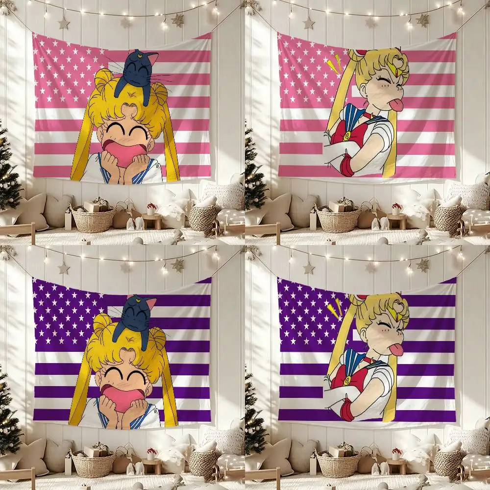 Cute Usagi Tsukino Sailor Moon Flag Outdoor Decorations for Bedrooms Home Decor Items Decoration Banners