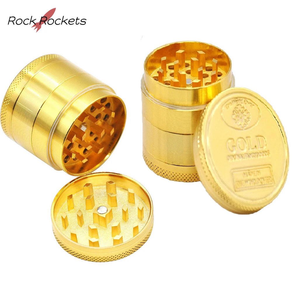 R&R High Qulity 4-layer 40mm Zinc Alloy Tobacco Grinder Manual Gold Metal Herb Grinder Smoking Accessories Gift for Boyfriend