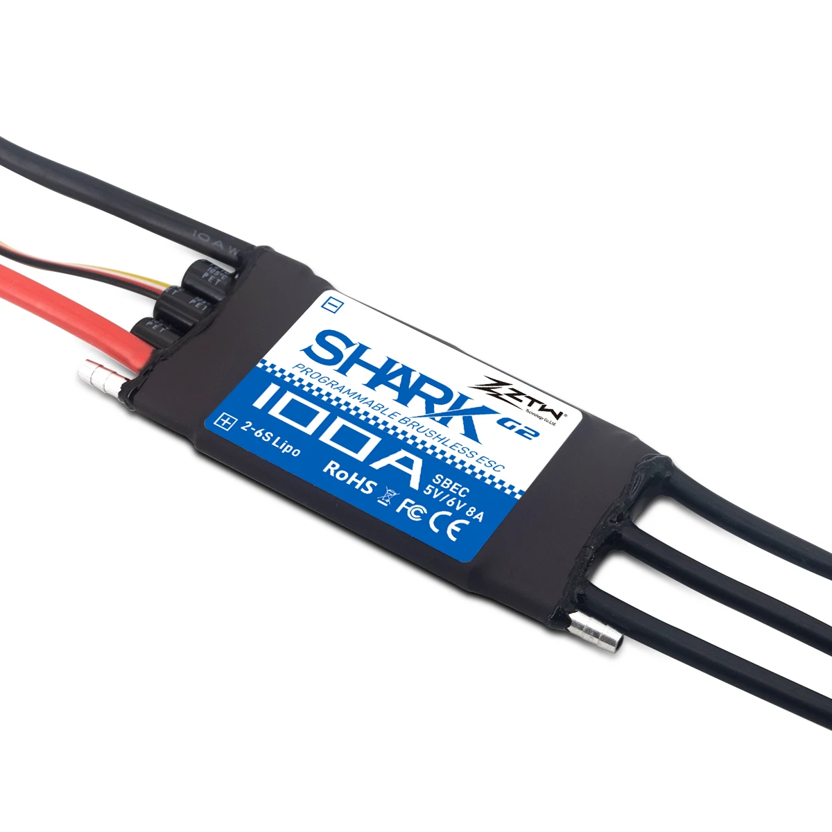 ZTW 32-Bit ESC Shark G2 20A 30A 40A 50A 60A 80A 100A SBEC 5V/6V 8A Brushless Speed Controller for RC Boat Underwater Thruster