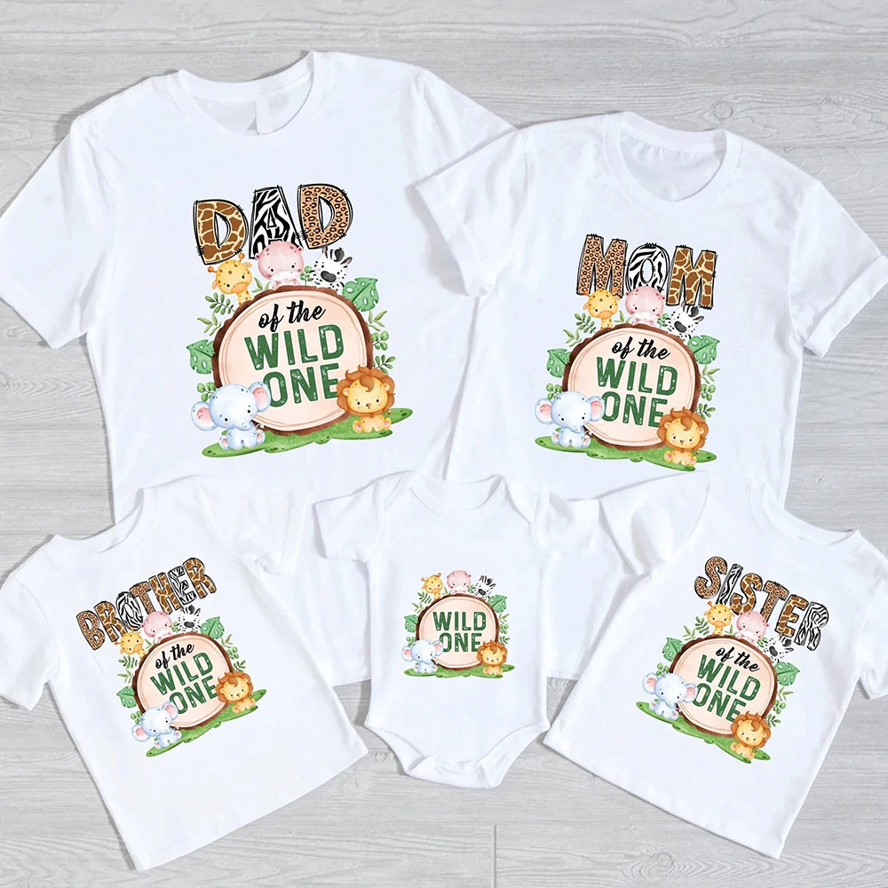 Wild One Family Matching outfit Jungle Party Dad Mom Sister Brother Baby Look clothes T-shirt One Birthday Family T Shirts Tops