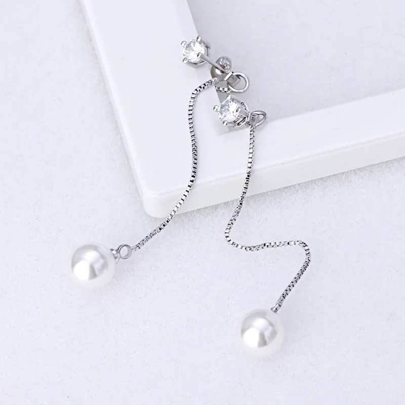 Solid 925 Sterling Silver New Crystal Pearl Jewelry Drop Earrings For Women Trendy XY0080