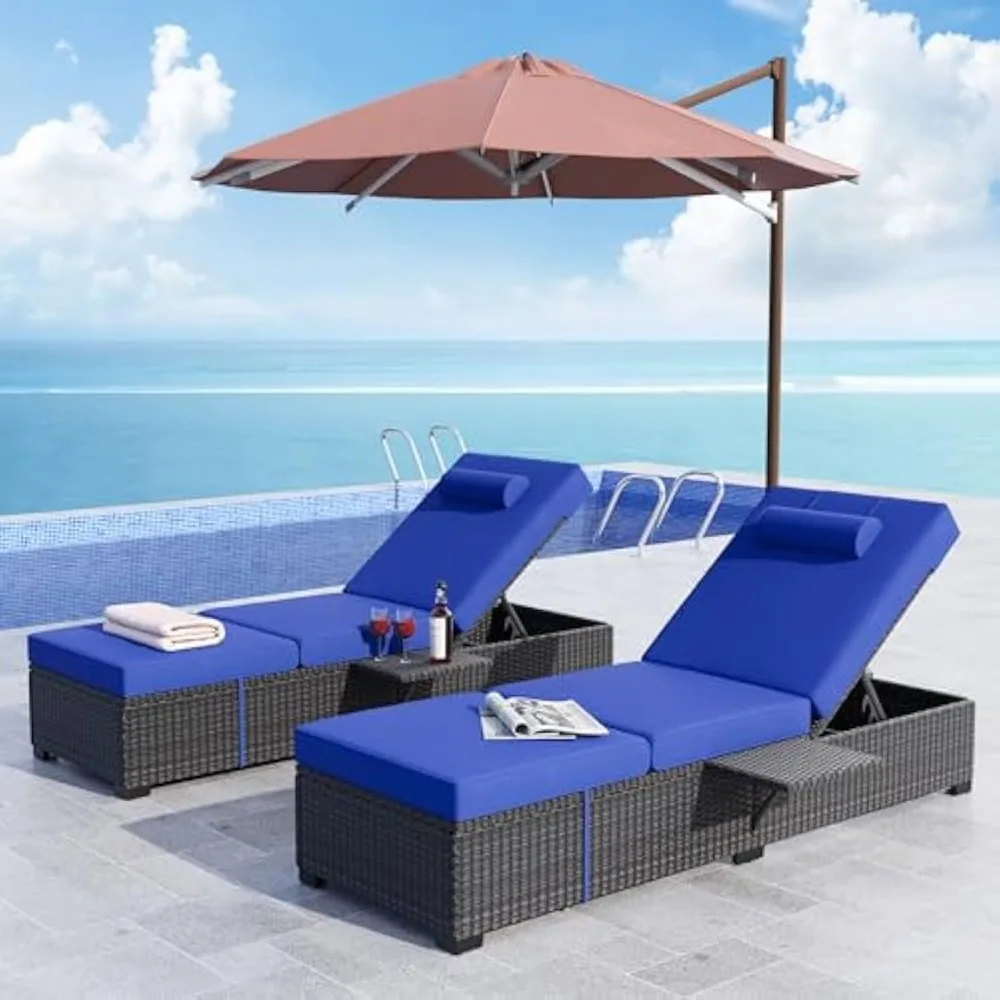 

Outdoor PE Wicker Chaise Lounge Chairs Set of 2 Patio Brown Rattan Reclining Chair Adjustable Backrest Pool Sunbathing Recliners