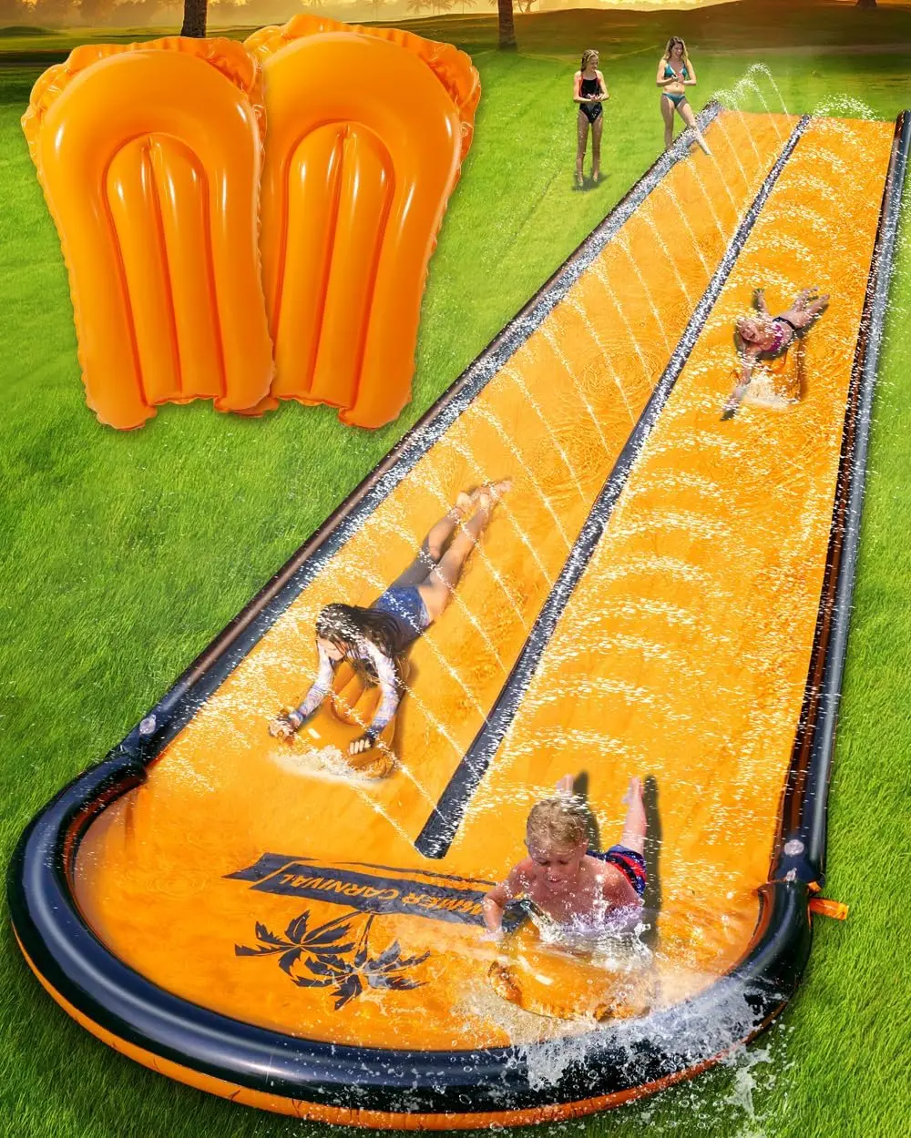

Extra Long 22ft Backyard Water Slide for Kids and Adults, Includes Splash Pool and 2 Inflatable Bodyboards, Summer Outdoor Water Toys for Kids Ages 5-12