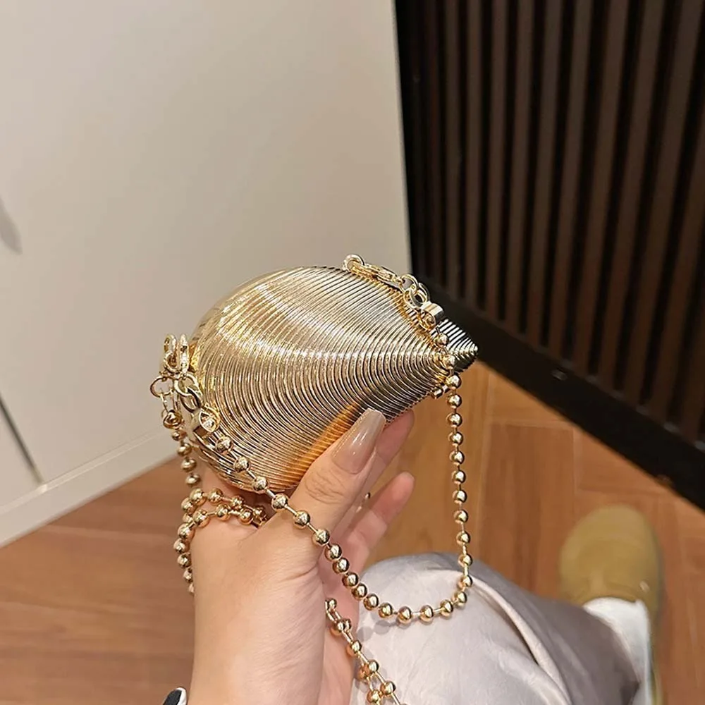 

Shoulder Bag Elegant Banquet Chain Bag Silver 3D Metal Shell Handbag Mini Luxury Clutch Pouch Shopping