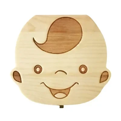 1pcs English&Spanish Baby Wood Tooth Box Organizer Milk Teeth Storage Collect Teeth Umbilica Save Gifts Baby Tooth Box
