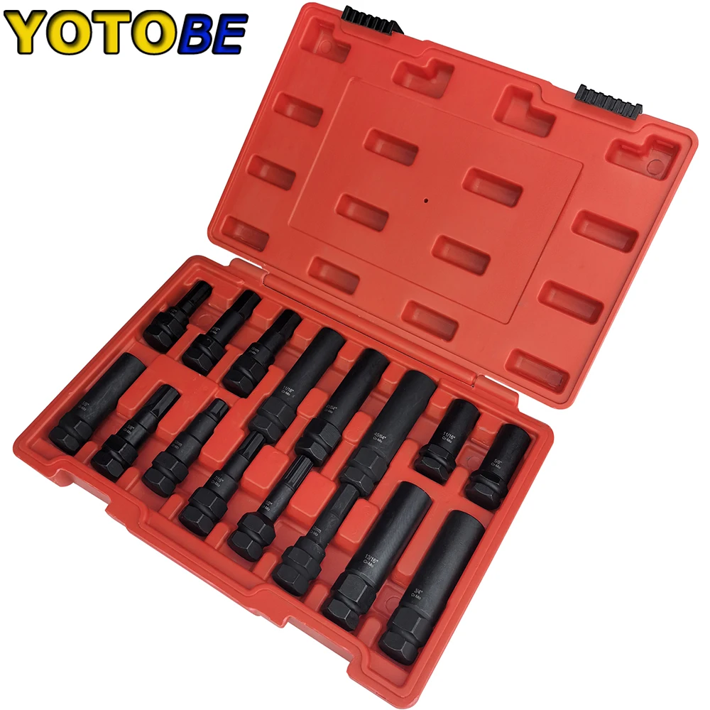 

16pcs Wheel Lock Key Removal Tool Kit Locking Lug Nut Master Set Standard SAE and Metric Used on Spline, Star, Flex and Fluted