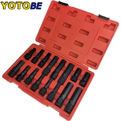 16pcs Wheel Lock Key Removal Tool Kit Locking Lug Nut Master Set Standard SAE and Metric Used on Spline, Star, Flex and Fluted