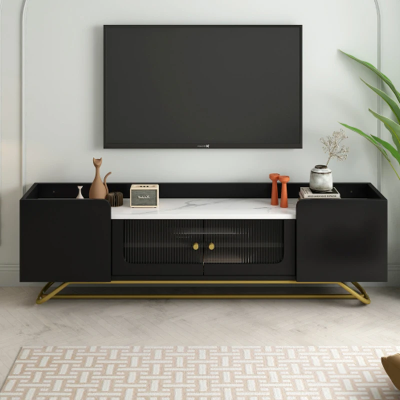 ON-TREND Sleek Design TV Stand with Fluted Glass, Contemporary Entertainment Center for TVs Up to 70