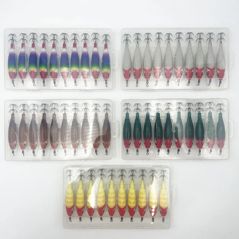 ShareShark 10 Stück/Box 8cm/5,7g Leuchtender Tintenfisch-Jig-Köder, Holz-Garnelen-Köder, Künstlicher Köder, Tintenfisch-Haken-Köder – Detail 15