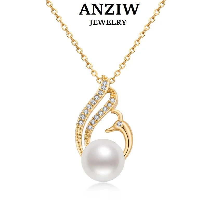 

Anziw 14K Gold Filled 9-9.5mm Natural Freshwater Swan Pearl Pendant Necklace Silver 925 Fine Jewelry for Women Birthday Gifts