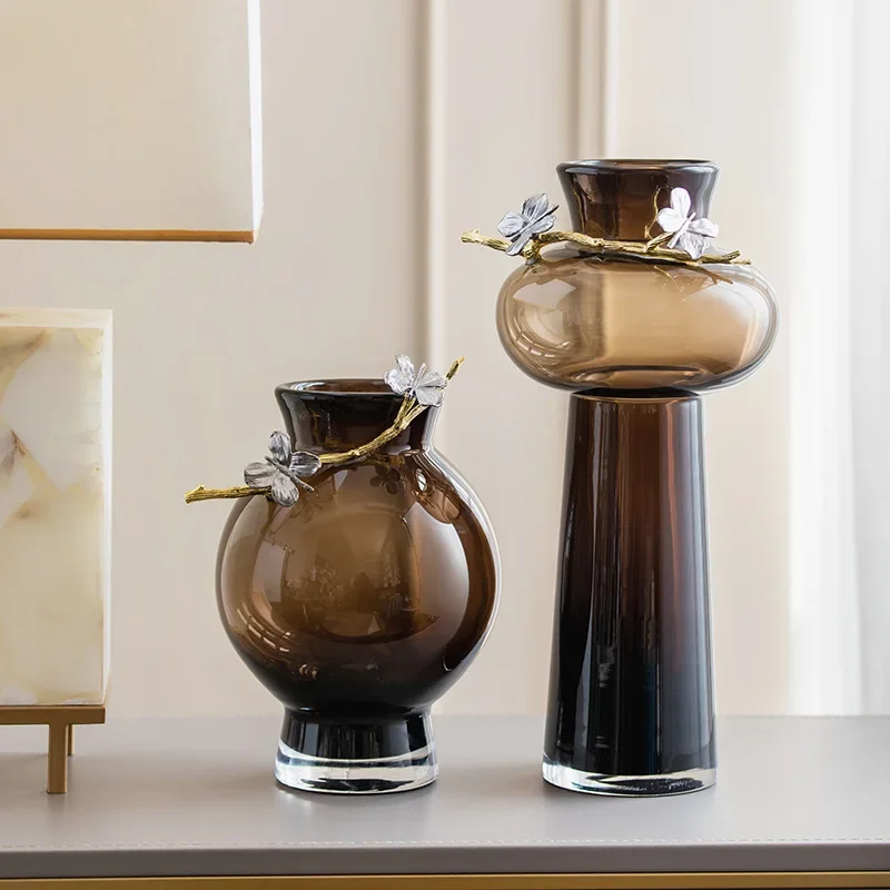 Nuovo ornamento cinese del fiore di vetro del metallo di lusso leggero, essiccatore creativo del fiore del mobile TV dell'ingresso del soggiorno