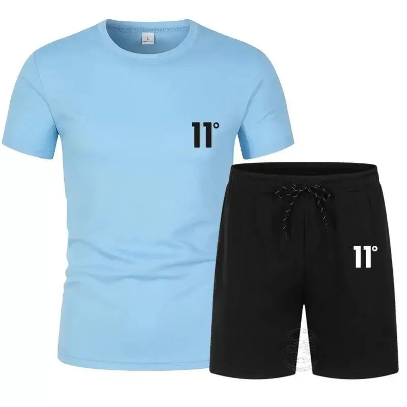 

20241Summer Running Training Fitness Set Men's Fashion Printed T-shirt Shorts Casual Elastic Mesh Breathable Two-piece S-4XL
