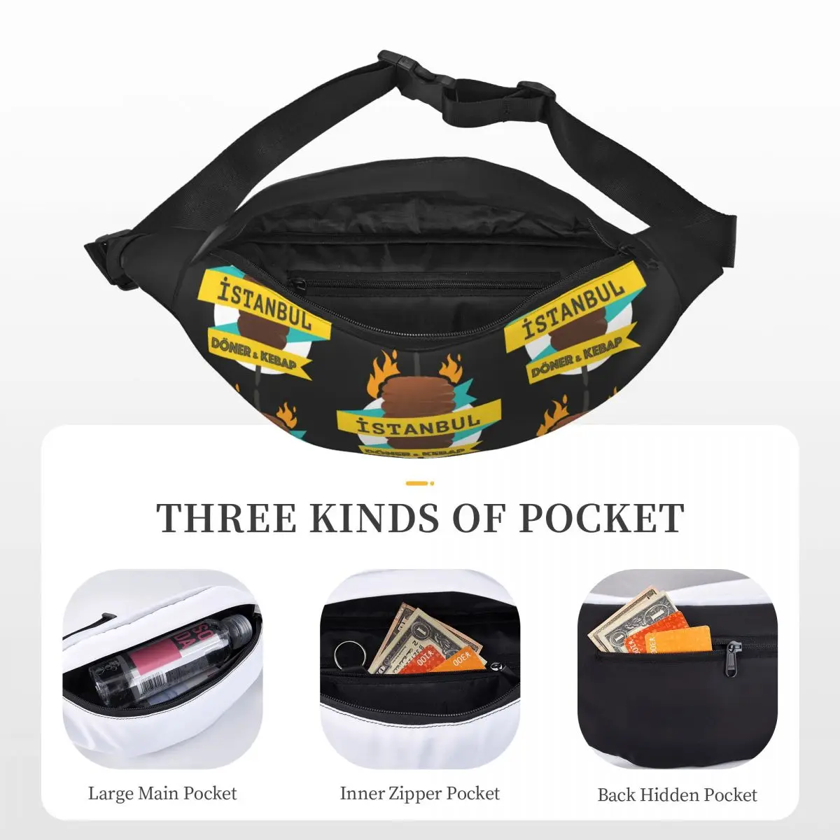 Doner Kebab Unisex Waist Bag Multifunction Sling Crossbody Bags Chest Bags Short Trip Waist Pack