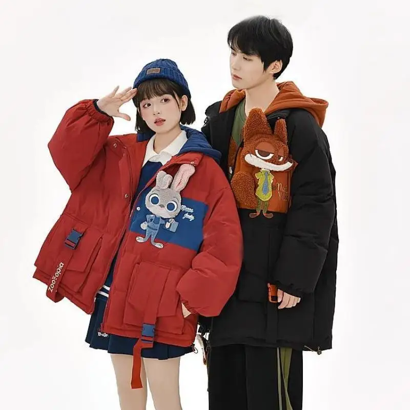 Winter Couple Cotton Coat Kawaii Sheriff Rabbit Cartoon Doll Thicken Keep Warm Students Outdoor Cotton Jacket Loose Cotton Tops