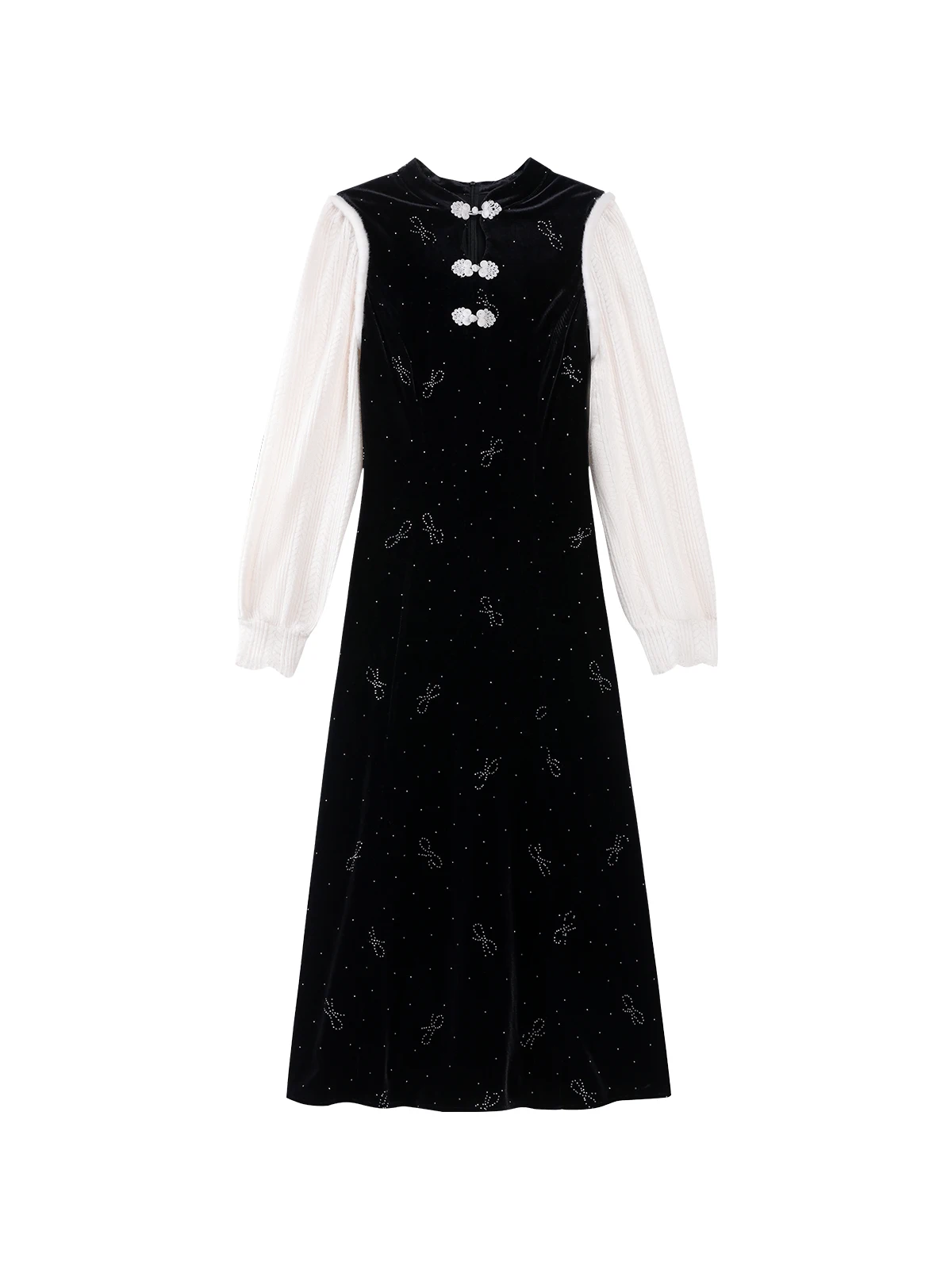 

Новое женское длинное платье в китайском стиле с нотами музыкальной тематики, черно-белое, из бархата, осенне-зимнее, элегантное, модное, South Deer