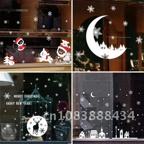 Christmas Window Stickers Santa Claus Snowman Elk Sticker Merry Christmas Decorations for Home Navidad 2021 Happy New Year 2022