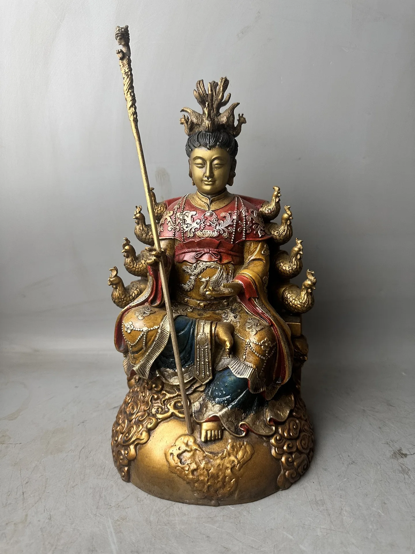 Old Tibetan late Qing Dynasty bronze lacquer gold painted earth mother statue Height 32cm, length 18cm, width 13.5cm