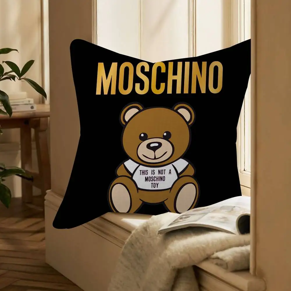 Funda de Almohada Personalizada de Lujo con Diseño de Oso M-Moschino, Decoración para Dormitorio Infantil, Fiesta, Regalo de Cumpleaños para Niños