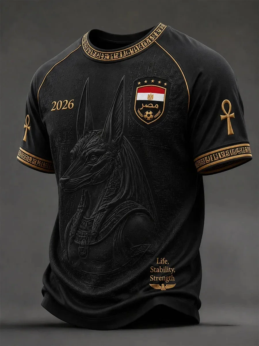 26-27 Men Egypt National Team Raglan Football Shirt Full Ancient Egyptian Relief Jacquard Quick Dry Breathable Fan Sport Jersey