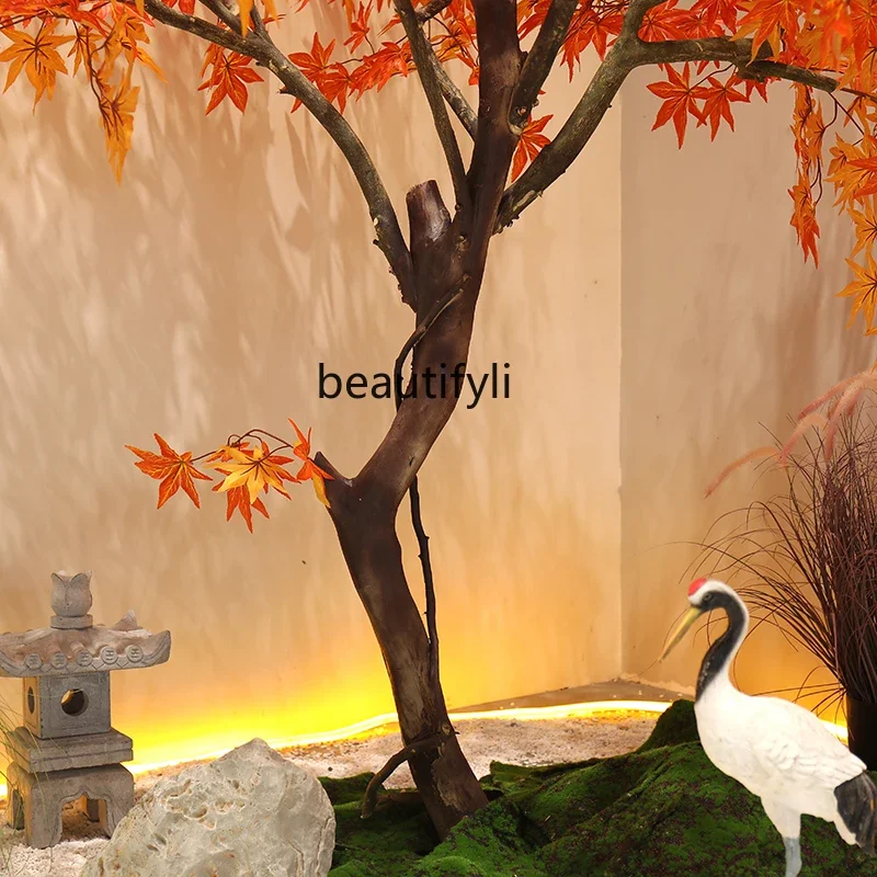 زهرة اصطناعية مدرجة على شكل شجرة خضراء تصفيح خشب القيقب الأحمر ديكور كبير داخلي وخارجي أشجار وهمية نافذة الفندق