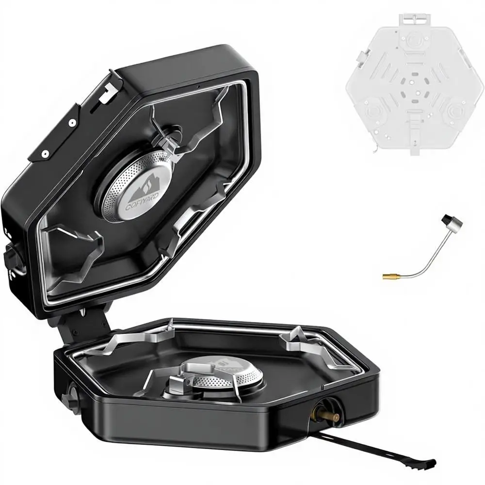 

Портативная двухконфорочная походная плита с сумкой для переноски, регулируемые конфорки мощностью 17 000 BTU, идеально подходит для походов и приготовления пищи на природе