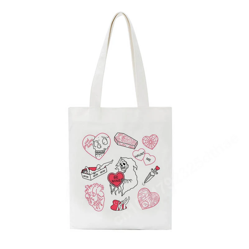 Korea Ulzzang Ins Heart Shoulder Bag Harajuku Women Art Gothic School Anime Canvas Handbag Large Capacity Casual Shopper Bags