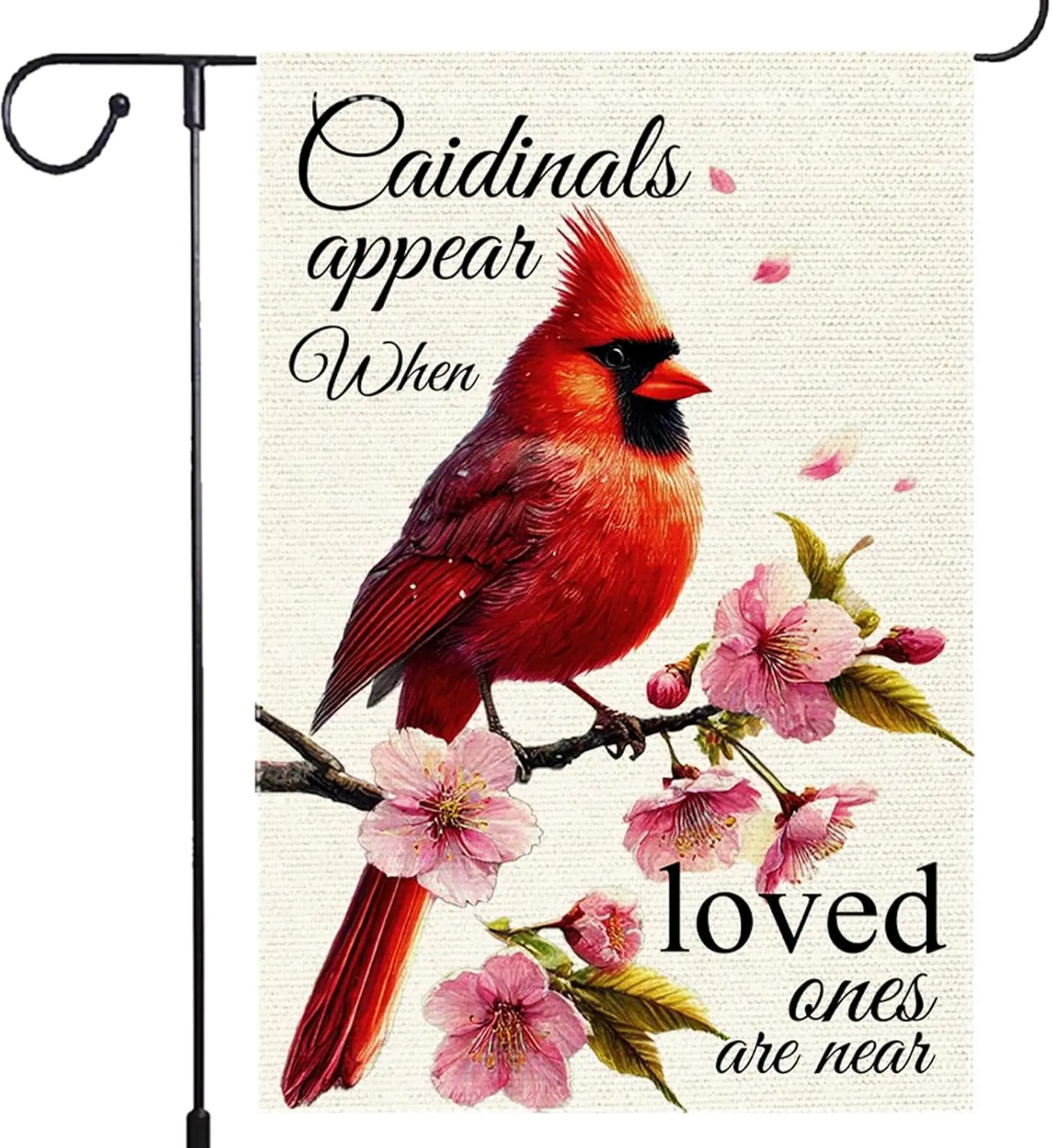 Spring Cardinal Garden Flag 12x18 Inch Double Sided Small Burlap Outdoor Yard Lawn Peach blossom Rustic Farmhouse Seasonal W WWP