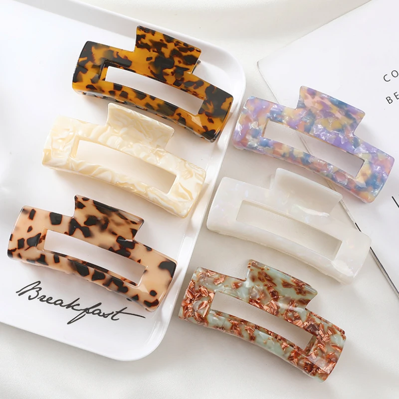 Vintage Hair Claw Women Large 10cm Hollow Out Square Marble Pattern Girls Acetate Hair Clips Hair Accessories Claw Clip New Gift