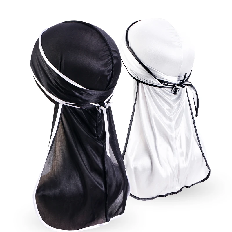 2PCS/LOT Unisex Long Tail Durags Hip Hop Turban Silky Satin Pirate Hat Edging Headwrap Bandanas For Men Durag Do Dorag