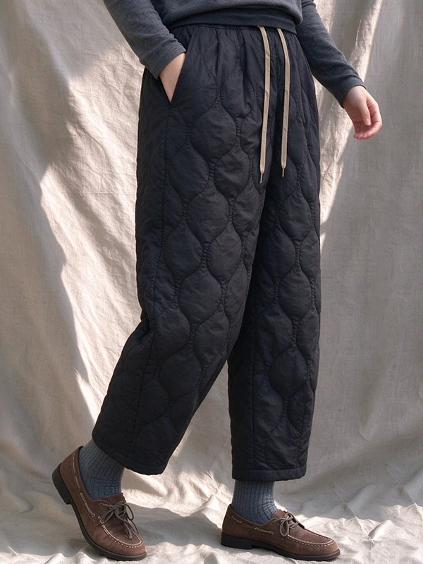 Authentic Women's Winter Cotton Trousers Quilted Nine-Piece Outerwear Warm Polyester Fiber Harlan Style Fashionable Mid-Age