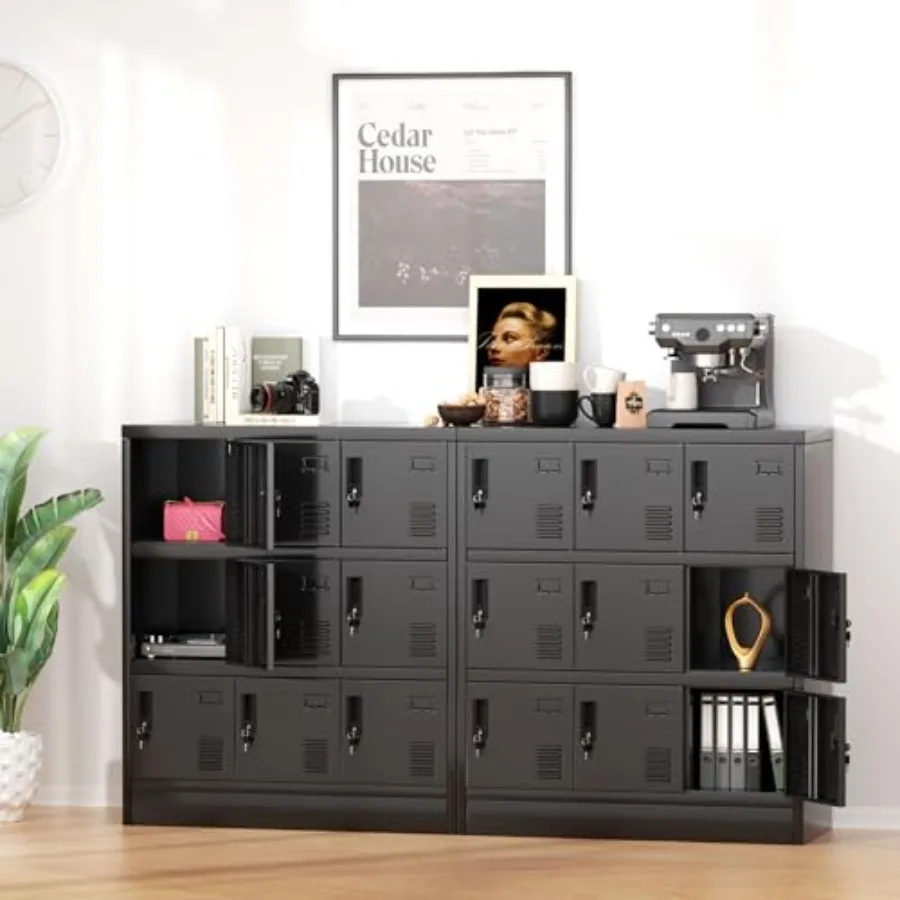 9 Door Storage Locker for Employee, Metal Locker for Office, Gym, Shool, Lockable Steel Locker with Lock and Card Slot for Home