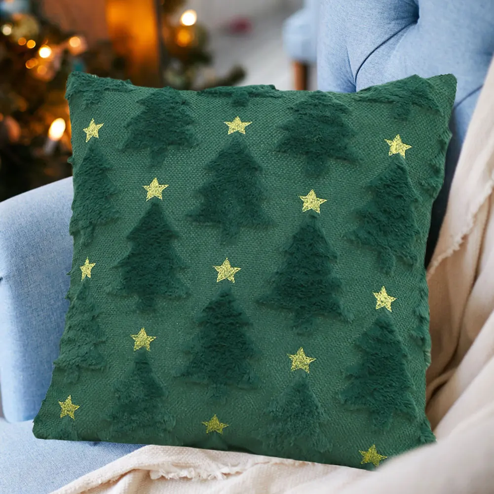 Christmas Tree Pillow Covers 45x45cm Winter Soft Plush Pillowcase Couch Cushion Case for Couch Sofa Holiday Festivals Home Decor